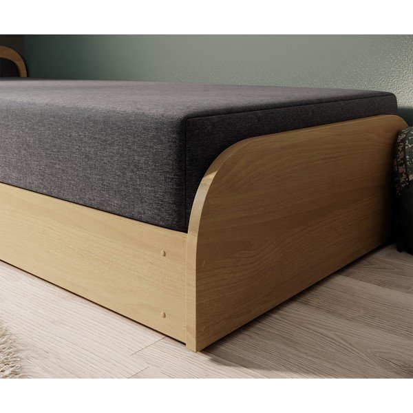 Okkersárga-sötétszürke kárpitozott-forgácslemez ágyneműtartós egyszemélyes ágy matraccal 80x190 cm Parys – ELTAP-image-4