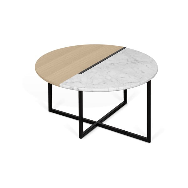 Dohányzóasztal tölgyfa dekoros és márvány asztallappal ø 80 cm Sonata - TemaHome-image-1