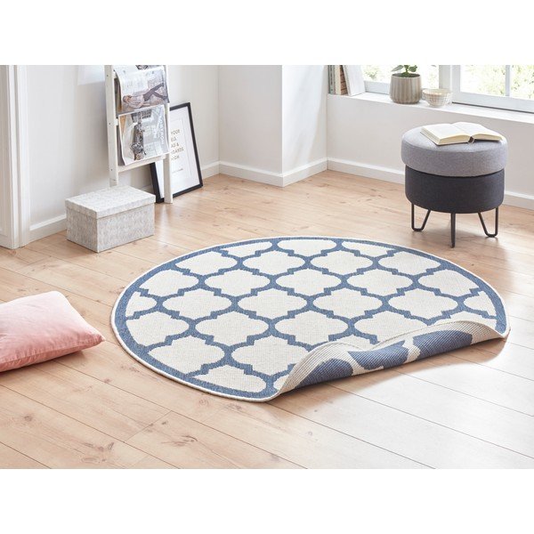 Palermo kék-krémszínű kültéri szőnyeg, ⌀ 200 cm - NORTHRUGS-image-1