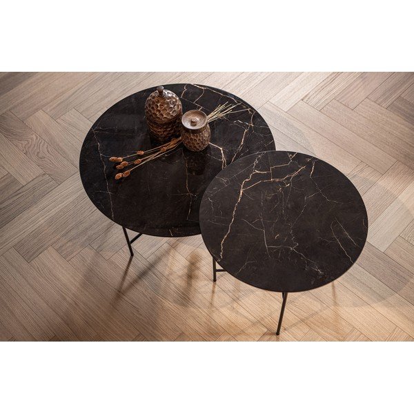 Vida fekete dohányzóasztal porcelán asztallappal, ⌀ 80 cm - WOOOD-image-2