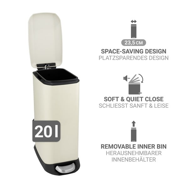 Krémszínű acél pedálos szemetes 20 l Design – Wenko-image-3