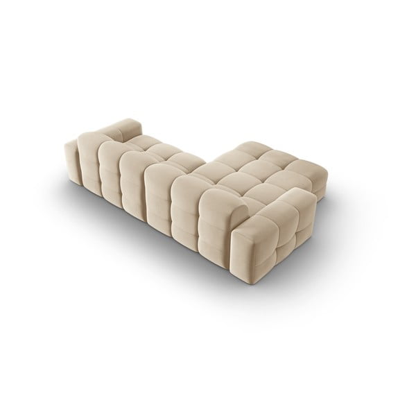 Bézs bársony sarokkanapé (bal oldali) Kendal – Micadoni Home-image-4