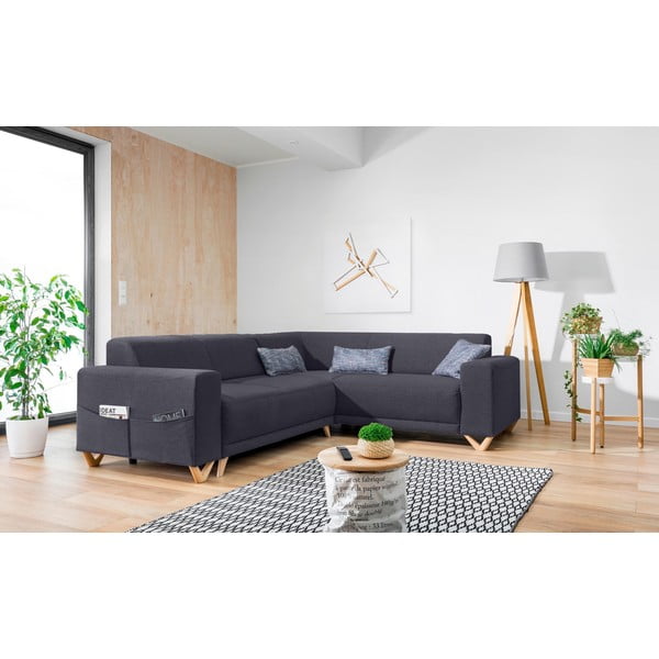 Antracitszürke kinyitható-tárolóhelyes sarokkanapé (jobb oldali-L alakú) Classy Sophie – Miuform-image-3
