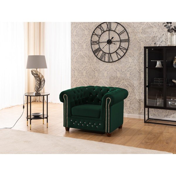 Zöld bársony chesterfield fotel York Blik – Ropez-image-3