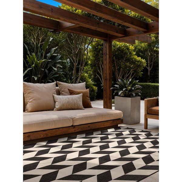 Fekete-krémszínű kültéri-beltéri szőnyeg 120x170 cm Haringey Terrick – Ted Baker-image-2