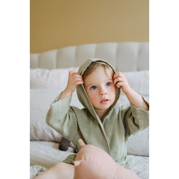 Nature zöld len gyerek fürdőköpeny, méret: 122 - 128 - Linen Tales-image-4