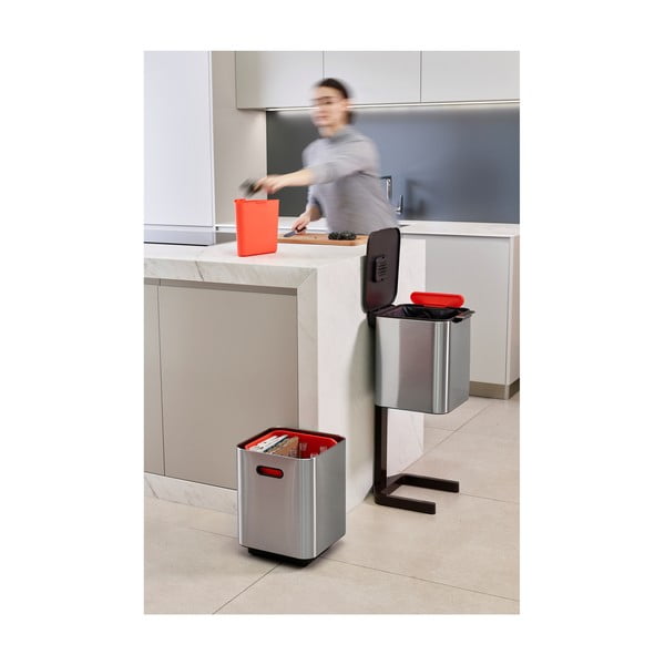 Ezüstszínű acél szelektív szemetes 40 l Totem Compact – Joseph Joseph-image-4