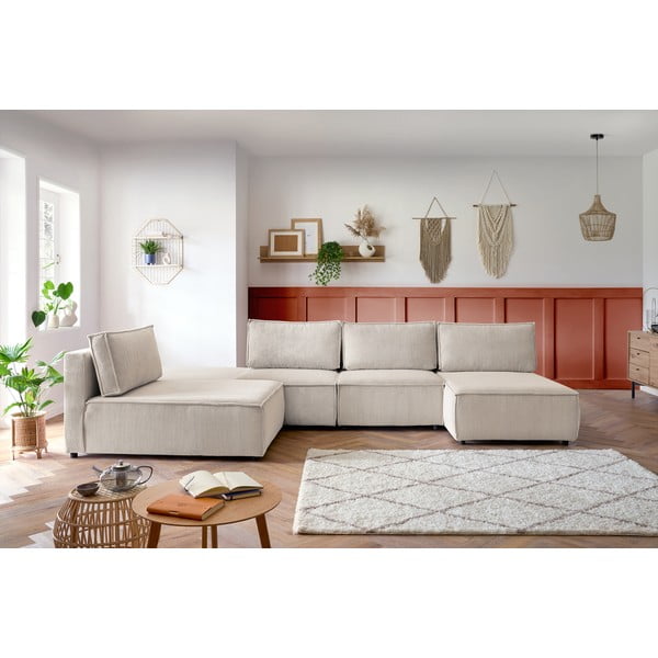 Krémszínű kordbársony sarokkanapé (variálható) Nihad modular – Bobochic Paris-image-1