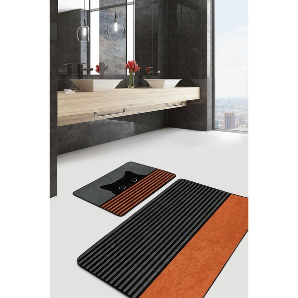 Fekete-narancssárga fürdőszobai kilépő szett 2 db-os 60x100 cm – Mila Home-image-2