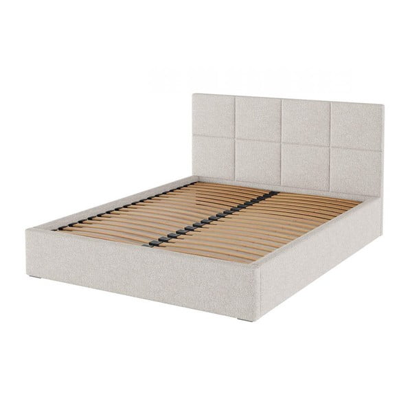 Bézs kárpitozott franciaágy tárolóhellyel, ágyráccsal 180x200 cm Bufo – MESONICA-image-2