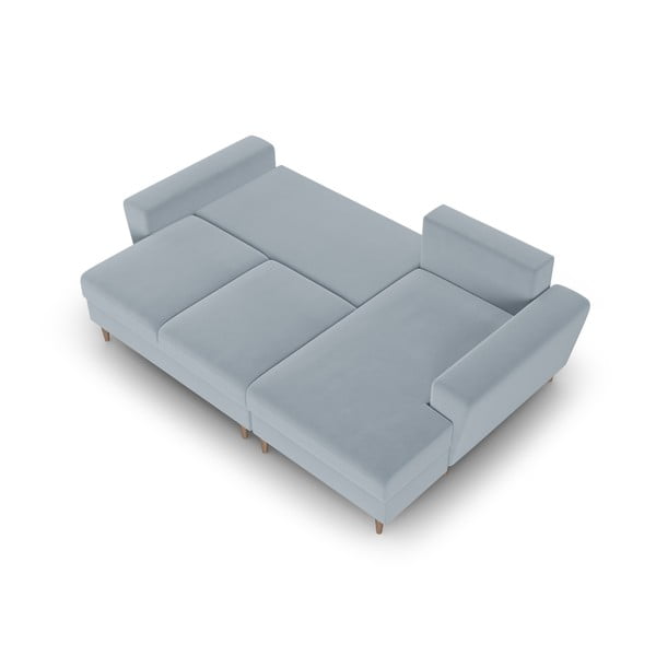 Világoskék bársony kinyitható tárolóhelyes sarokkanapé (jobb oldali-heverő résszel) Kyoto – Cosmopolitan Design-image-2