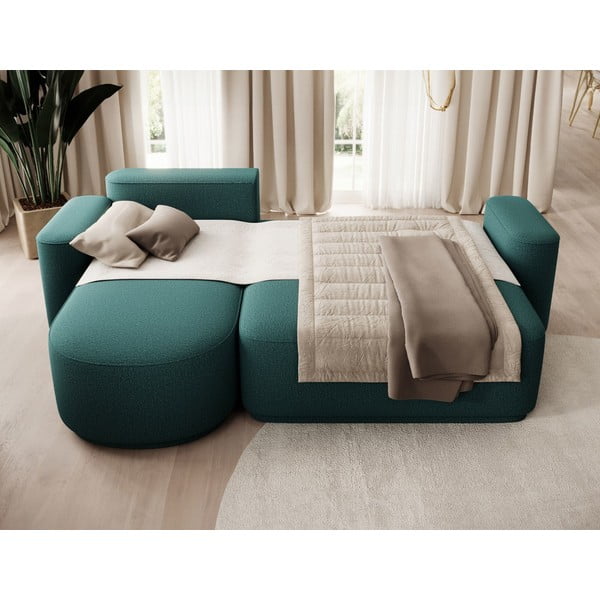 Zöld zsenília kinyitható-tárolóhelyes sarokkanapé (bal oldali-heverő résszel) Aurumm – ELTAP-image-4