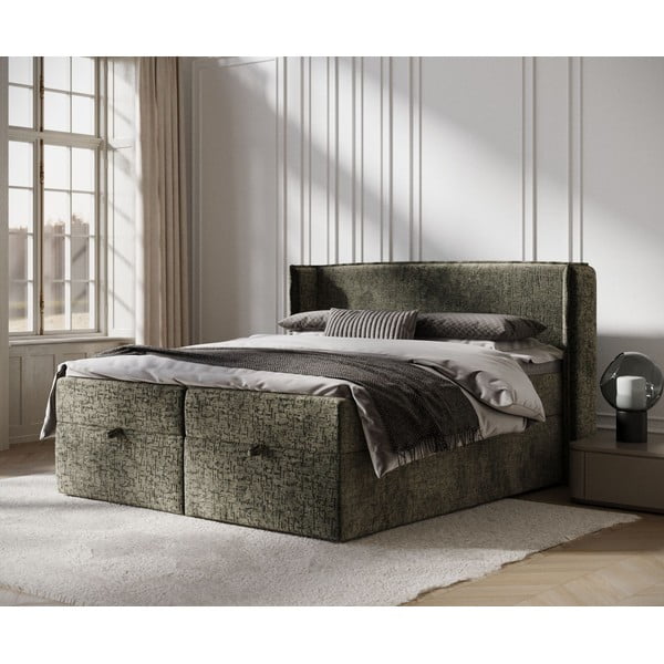 Sötétzöld ágyneműtartós boxspring ágy 160x200 cm Passion – Maison de Rêve-image-1