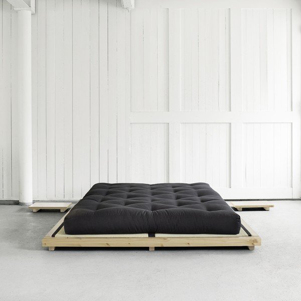 Dock Double Latex Natural Clear/Black borovi fenyőfa franciaágy matraccal és tatamival, 140 x 200 cm - Karup Design-image-3