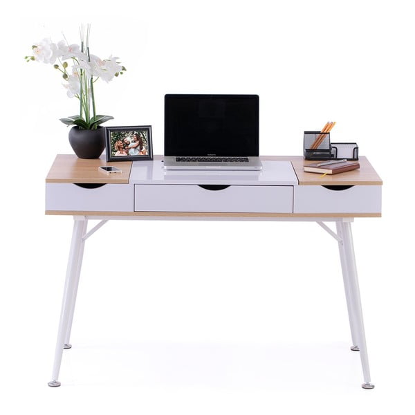 Íróasztal tölgyfa dekoros asztallappal 60x120 cm Faryn – Homede-image-4