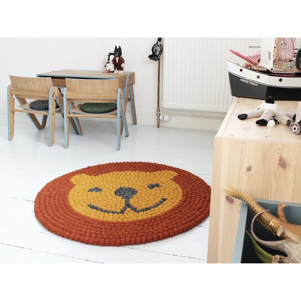 Ball Rugs Lion golyós, gyapjú gyerekszőnyeg, ⌀ 90 cm - Wooldot-image-1