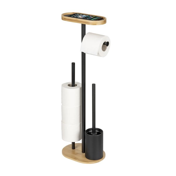 Fekete-natúr színű acél WC-papír tartó állvány WC-kefével Pomarolo – Wenko