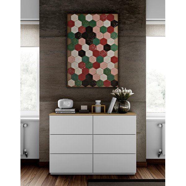Fehér komód tölgyfa dekoros fiókokkal és fedlappal, 120 x 84 cm Join - TemaHome-image-1