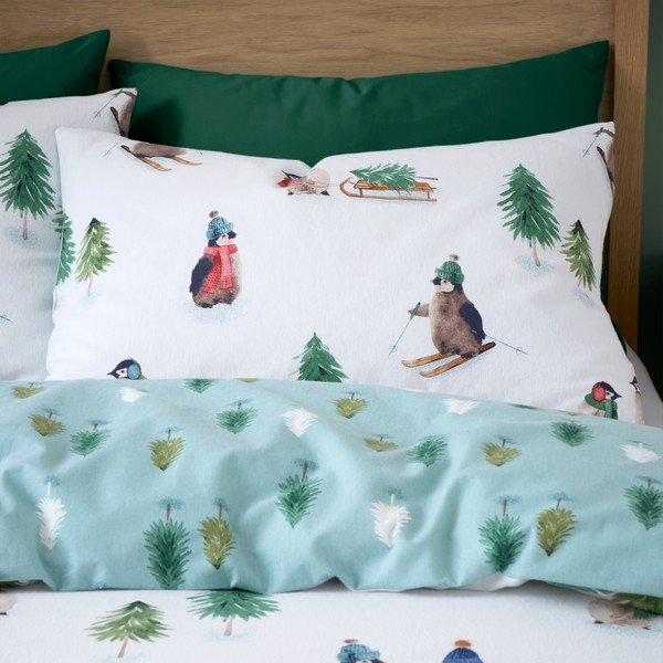 Fehér kétszemélyes-hosszabbított flanel ágyneműhuzat 230x220 cm Snowy Penguin – Catherine Lansfield-image-3