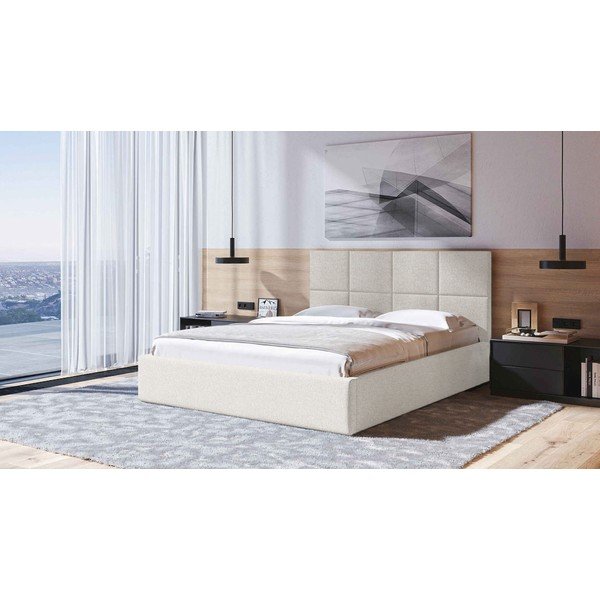 Bézs kárpitozott ágyneműtartós franciaágy ágyráccsal 140x200 cm Bufo – MESONICA-image-1