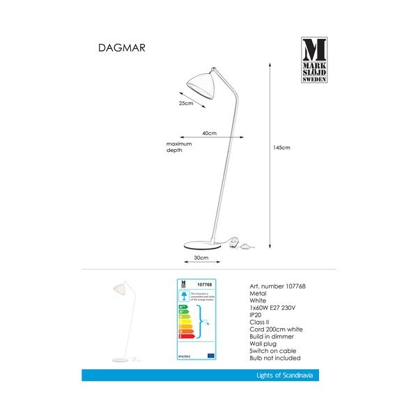 Dagmar Uno Floor White fehér állólámpa, magasság 1,45 m - Markslöjd-image-3