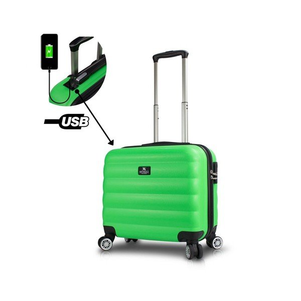 COLORS RESSNO Cabin Suitcase zöld görgős bőrönd USB csatlakozóval - My Valice-image-1