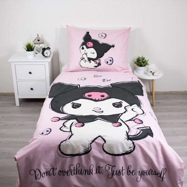 Rózsaszín egyszemélyes pamut gyerek ágyneműhuzat 140x200 cm Hello Kitty "Kuromi" – Jerry Fabrics-image-1