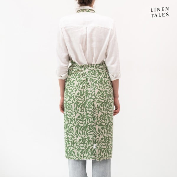 Len kötény Evergreen Damask – Linen Tales-image-1
