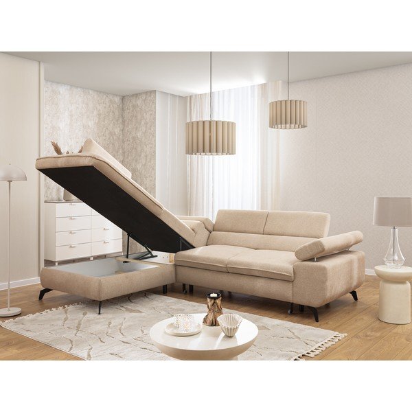 Bézs zsenília sarokkanapé (bal oldali-L alakú) Marbeya  – Ropez-image-4