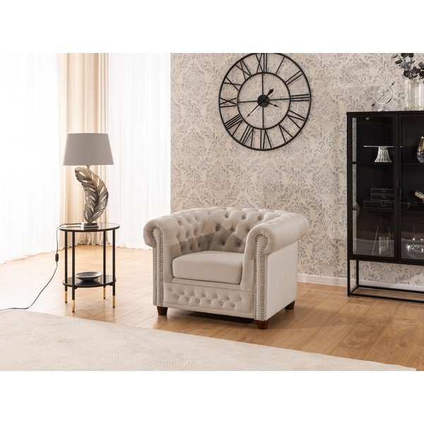 Bézs bársony chesterfield fotel York Blik – Ropez-image-3