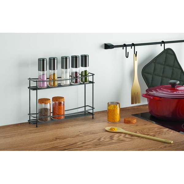 Pepito Lava fekete kétszintes fűszertartó polc - Metaltex-image-1