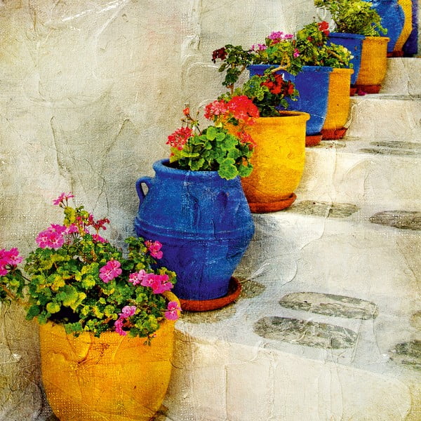Flower Pots And Stairs virágmintás kép, 45 x 45 cm