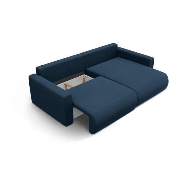 Sötétkék bársony kinyitható tárolóhelyes sarokkanapé Belfast – Cosmopolitan Design-image-3