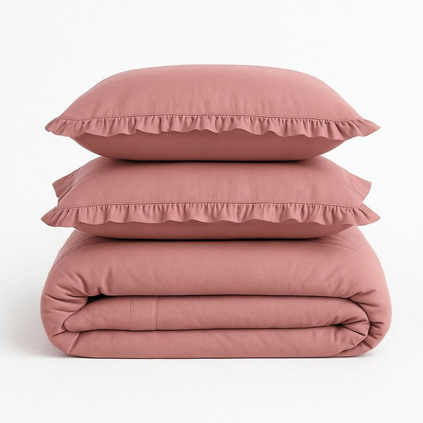 Rózsaszín kétszemélyes-hosszabbított renforcé pamut ágyneműhuzat 240x220 cm Ruffle Striped – Mila Home Luxury