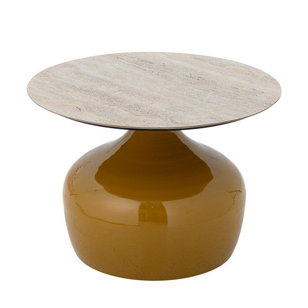 Sárga kerek dohányzóasztal kerámia asztallappal ø 60 cm Lecco – Bloomingville-image-4