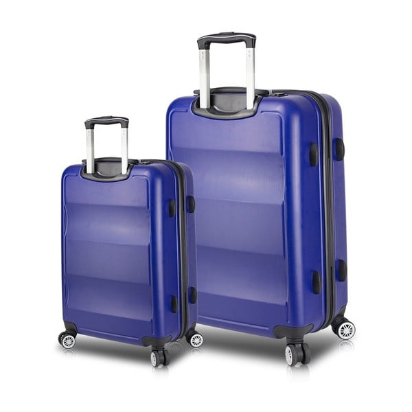 LASSO Cabin & Large 2 kék görgős bőrönd USB csatlakozóval - My Valice