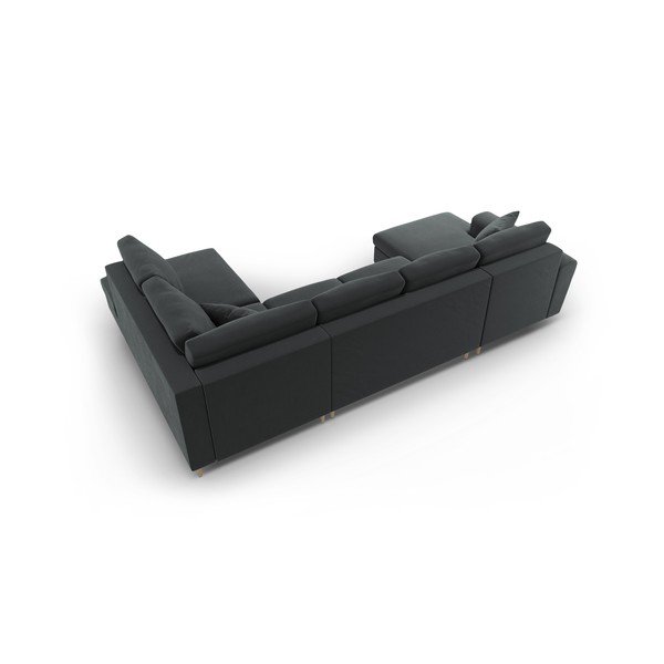 Sötétszürke bársony kinyitható tárolóhelyes sarokkanapé (jobb oldali-U alakú) Kyoto – Cosmopolitan Design-image-4