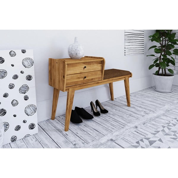 Fiókos tölgyfa pad, narancssárga ülőrésszel Retro - The Beds-image-1