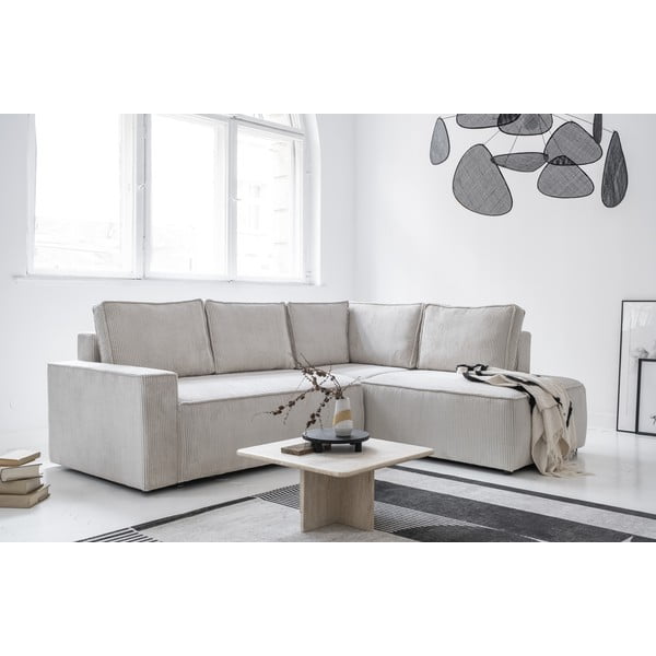 Fehér kordbársony kinyitható sarokkanapé (jobb oldali) Brave Dave – Miuform-image-3