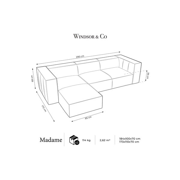 Sötétkék bőr sarokkanapé (bal oldali) Madame – Windsor & Co Sofas-image-4