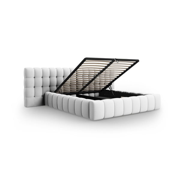 Világosszürke kárpitozott ágyneműtartós franciaágy ágyráccsal 200x200 cm Mamaia – Micadoni Home-image-3