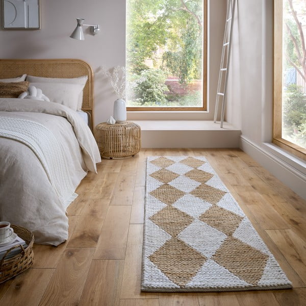 Fehér-natúr színű kézi szövésű jutakeverék futószőnyeg 80x230 cm Effie Diamond – Flair Rugs-image-1