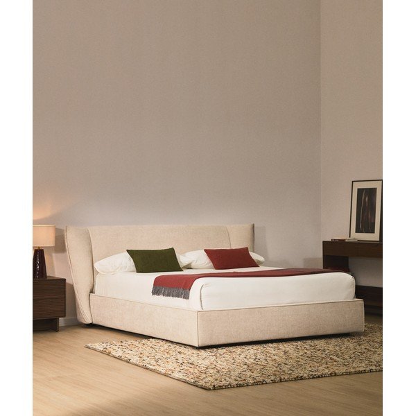 Bézs kárpitozott ágyneműtartós zsenília franciaágy ágyráccsal 180x200 cm Arvian – Kave Home-image-1