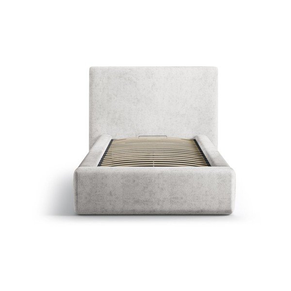 Világosszürke kárpitozott ágyneműtartós egyszemélyes ágy ágyráccsal 90x200 cm Amy – Micadoni -image-3