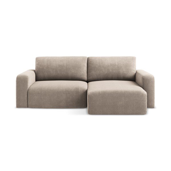 Bézs zsenília kinyitható-tárolóhelyes sarokkanapé (jobb oldali-heverő résszel) Kona – Makamii