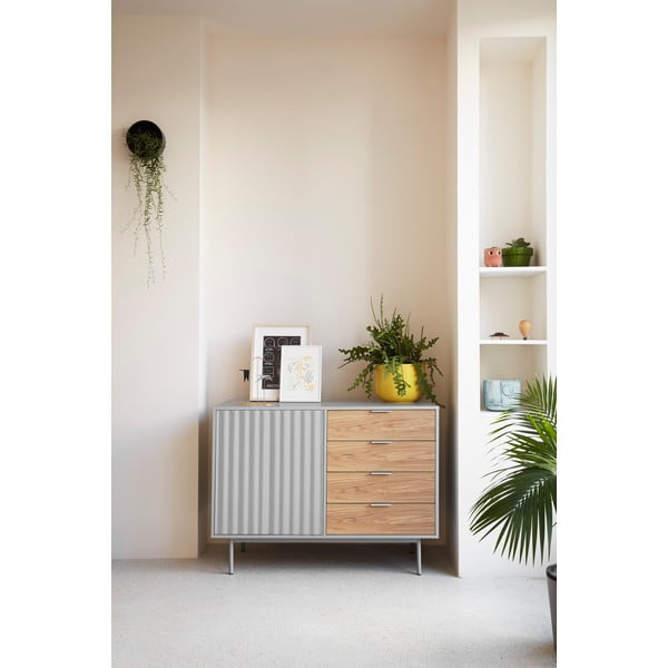 Szürke-natúr színű alacsony komód tölgyfa dekorral 108x80 cm Sierra – Teulat-image-1