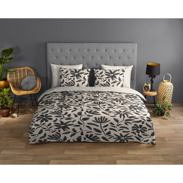 Fekete-bézs egyszemélyes pamut ágyneműhuzat 140x200 cm Emilia – Good Morning-image-1