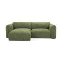 Zöld zsenília kinyitható-tárolóhelyes sarokkanapé (bal oldali-heverő résszel) Mele – Makamii