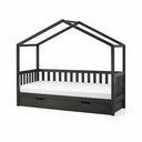 Antracitszürke házikó alakú borovi fenyő gyerekágy kihúzható pótággyal, tárolóhellyel 90x200 cm DALLAS – Vipack