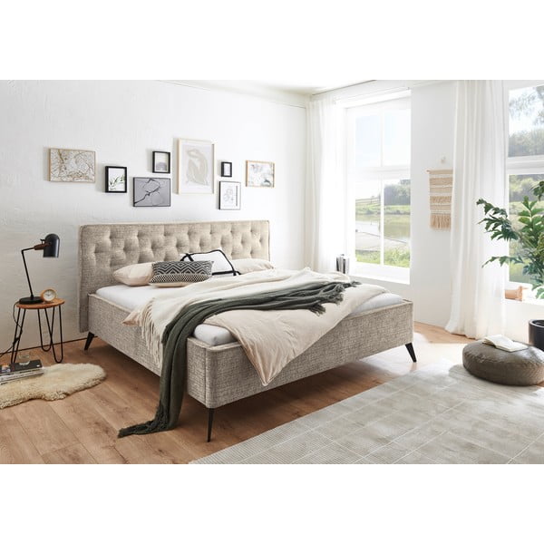 Bézs kárpitozott franciaágy ágyrács nélkül 180x200 cm Alicante – Meise Möbel-image-1
